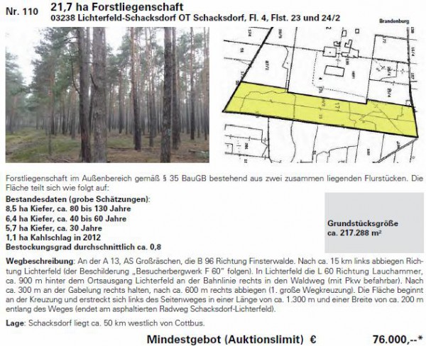 21,7 ha Forstliegenschaft - Bild: Karhausen